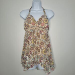 Jordache y2k gold tan boho preppy retro 70s vibe halter top size large
